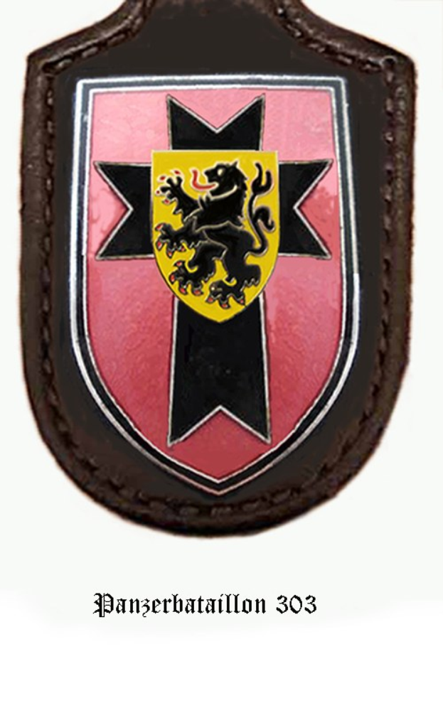 Rosa und schwarzer Schild mit einem Löwenemblem, beschriftet mit 'Deutsche Armee' unten.