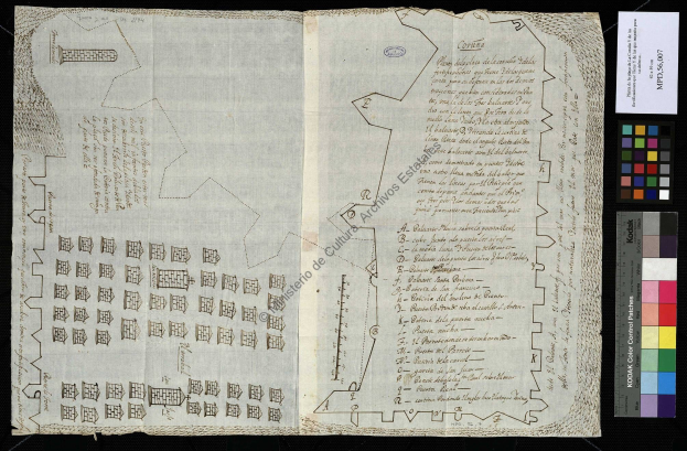 Ein aufgeschlagenes Buch mit einer detaillierten, farbenfrohen Karte einer Stadt mit beschrifteten Straßen, Gebäuden und Sehenswürdigkeiten.