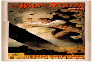 Eine Person in einem langen, dunklen Mantel und Hut steht heroisch mit ausgestreckten Armen umgeben von Text, der "Der Krieg des Reichtums: Die große Tresor-Explosion" gegen einen tiefblauen, sternenklaren Hintergrund liest.