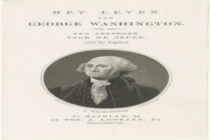 Porträt von George Washington mit ernster Miene, in Anzug und Krawatte, frontal mit zurückgekämmtem Haar.