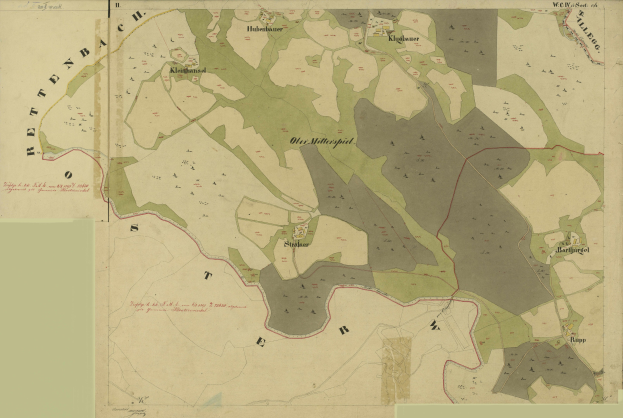 Alte Karte von Stuttgart, Deutschland, die Stadtgrenzen, Straßen, Gebäude und Sehenswürdigkeiten mit detaillierten Textanmerkungen zeigt.
