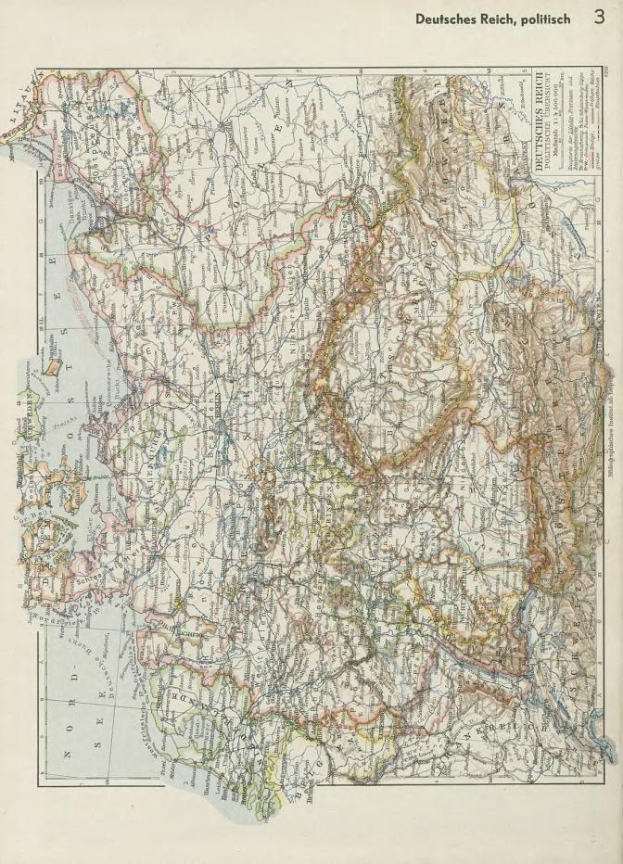 Eine Karte von Deutschland aus dem 19. Jahrhundert, die die politischen Grenzen des Landes zeigt, auf altem Papier gedruckt mit Text oben und unten.
