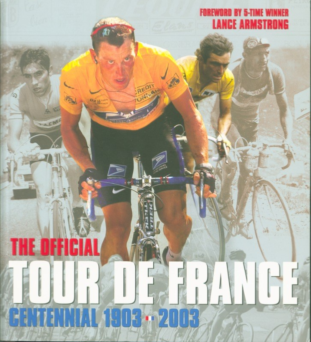 Plakat zur Hundertjahrfeier der Tour de France (1903–2003), das Radfahrer in einer Gruppe zeigt.