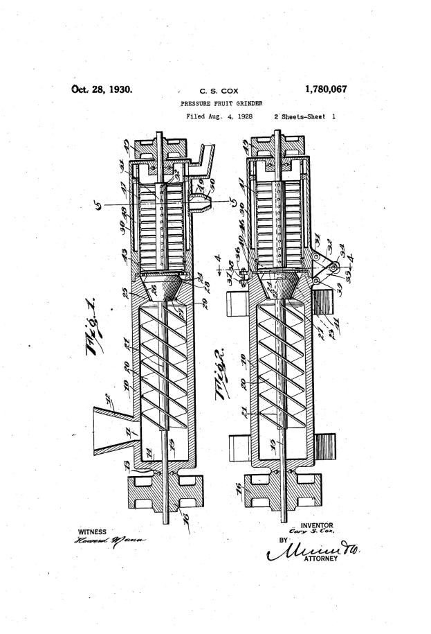 Eine Zeichnung einer hydraulischen Pumpe mit einem weißen Hintergrund und dem Text "US Patent 1,780,077" und "Patent für eine hydraulische Pumpe".