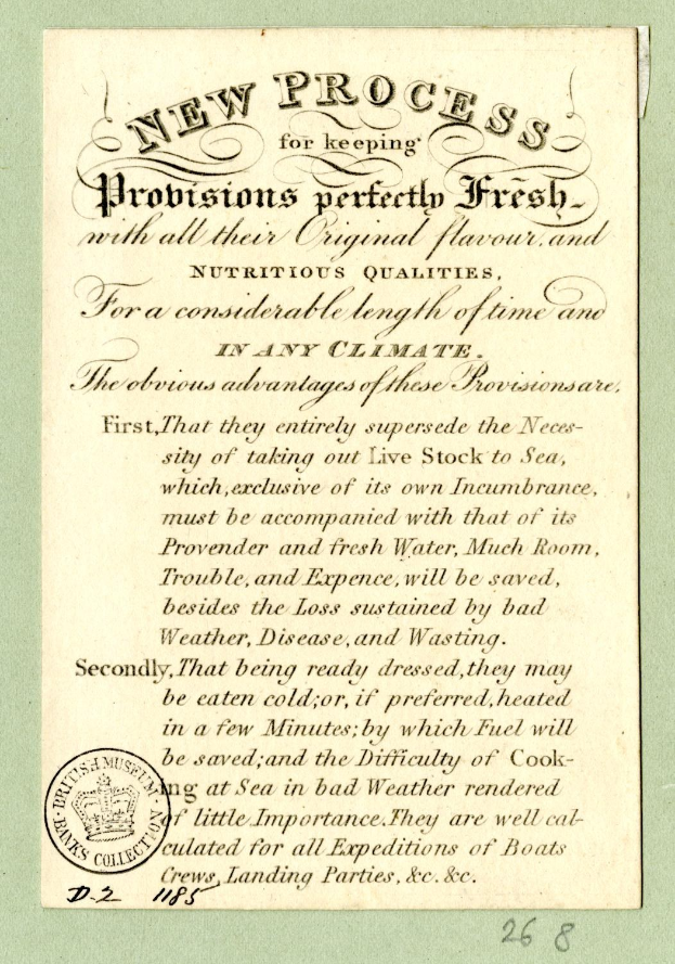 Papier mit gedrucktem Text "Neuer Prozess zur perfekten Frischhaltung von Probiotika" und einem Stempel auf der linken Seite.